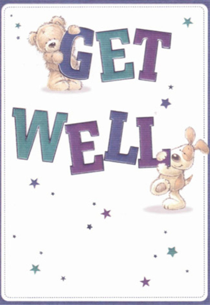 Radiating gentle encouragement, this charming get well card is brought to life by the whimsical illustrations of a bear and puppy, their figures nestled amid a joyful dance of starbursts. The characters exude playful innocence-the bear's fluffy softness and the puppy's velvety, floppy ears nearly tangible. Large, welcoming letters drawn in purples and aquas anchor the design, much in the way local florists at Poplar craft centrepieces meant to inspire hope and comfort for their neighbours. The clean, white backdrop imparts a restorative calm, reminiscent of a quiet stroll by Bartlett Park on a crisp morning. Each visual detail works together like a carefully chosen bouquet-each stroke, each colour, entirely intentional, just as every poppy or rose is placed with care by Florist Poplar. Imagine this card arriving alongside a basket of fresh, soothing blooms-its message buoyed by the gentle artistry of both card and bouquet. The overall effect is uplifting, delicate, and deeply reassuring, ideal for brightening the days of anyone recovering in the Poplar community.